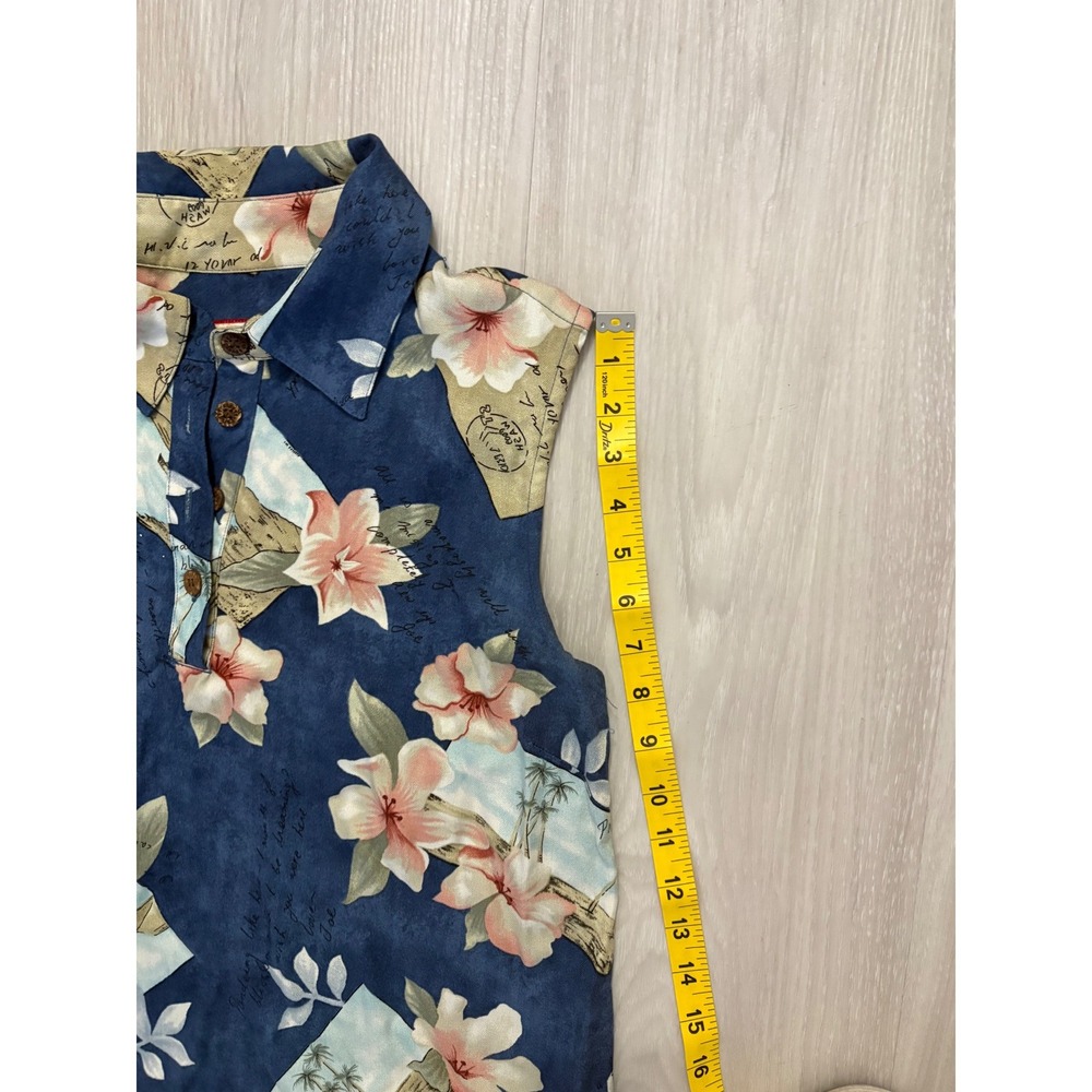 Caribbean Joe Women Maxi Dress Blue Tropical Floral Postcard Rayon Sleeveless XL - Picture 7 of 15